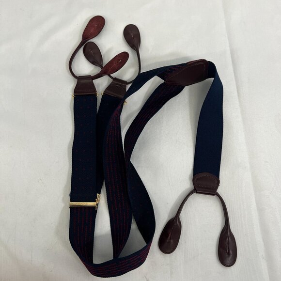 Pelican USA Men's Adjustable Navy Blue Elastic Suspenders Polka Dot Brass Clips - Picture 14 of 14